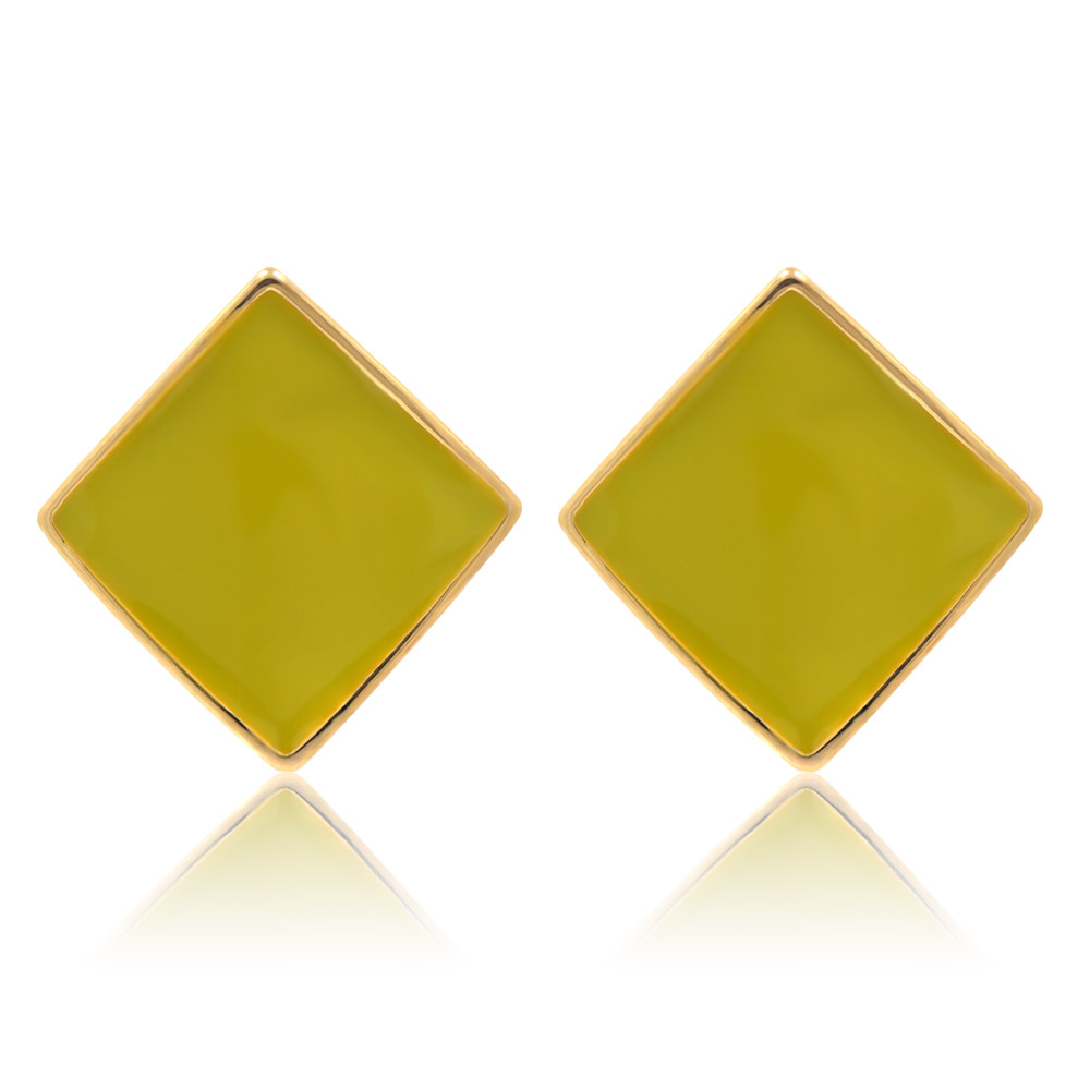 Square Enamel Geometry Earrings - Green